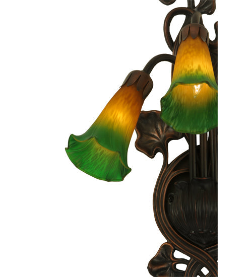Meyda Lighting Pond Lily 11" 3-Light Mahogany Bronze Wall Sconce With Amber & Green Shade Glass