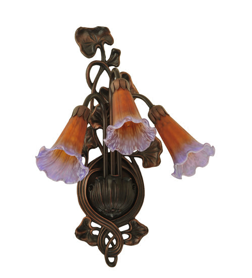 Meyda Lighting Pond Lily 11" 3-Light Mahogany Bronze Wall Sconce With Amber & Purple Shade Glass