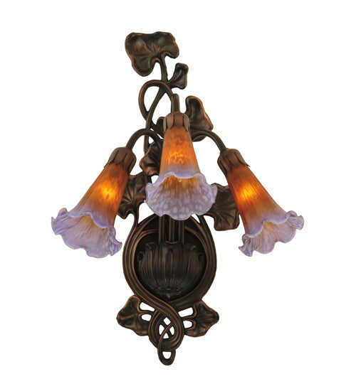 Meyda Lighting Pond Lily 11" 3-Light Mahogany Bronze Wall Sconce With Amber & Purple Shade Glass