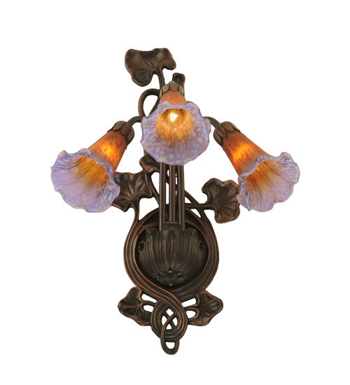 Meyda Lighting Pond Lily 11" 3-Light Mahogany Bronze Wall Sconce With Amber & Purple Shade Glass
