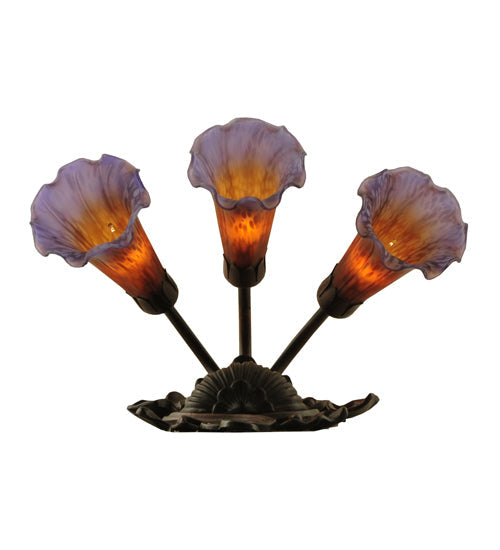 Meyda Lighting Pond Lily 11" 3-Light Mahogany Bronze Wall Sconce With Amber & Purple Shade Glass
