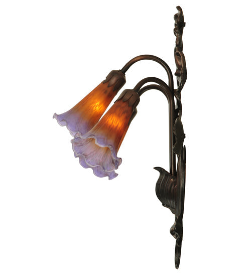 Meyda Lighting Pond Lily 11" 3-Light Mahogany Bronze Wall Sconce With Amber & Purple Shade Glass