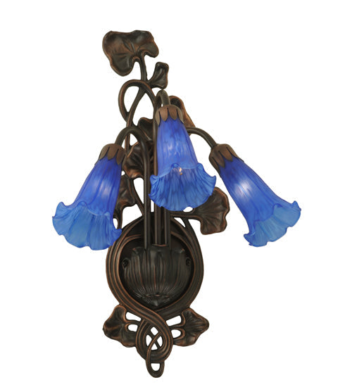 Meyda Lighting Pond Lily 11" 3-Light Mahogany Bronze Wall Sconce With Blue Shade Glass
