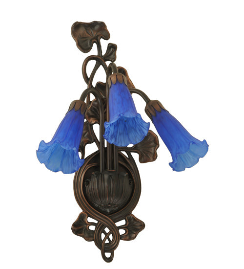 Meyda Lighting Pond Lily 11" 3-Light Mahogany Bronze Wall Sconce With Blue Shade Glass