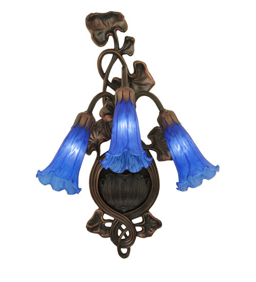 Meyda Lighting Pond Lily 11" 3-Light Mahogany Bronze Wall Sconce With Blue Shade Glass