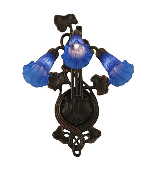 Meyda Lighting Pond Lily 11" 3-Light Mahogany Bronze Wall Sconce With Blue Shade Glass