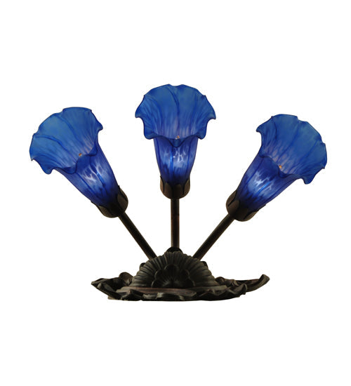 Meyda Lighting Pond Lily 11" 3-Light Mahogany Bronze Wall Sconce With Blue Shade Glass