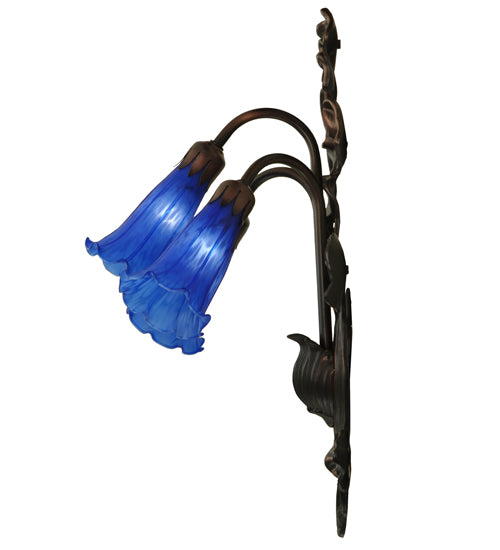 Meyda Lighting Pond Lily 11" 3-Light Mahogany Bronze Wall Sconce With Blue Shade Glass