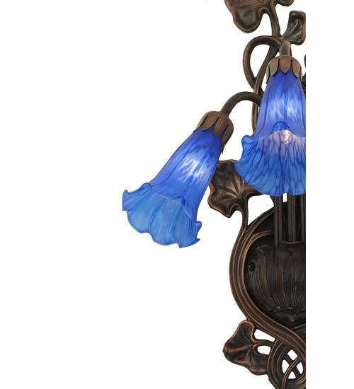 Meyda Lighting Pond Lily 11" 3-Light Mahogany Bronze Wall Sconce With Blue Shade Glass