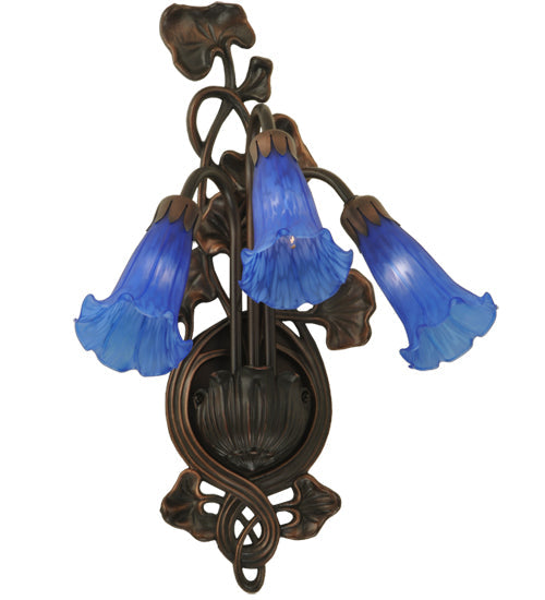 Meyda Lighting Pond Lily 11" 3-Light Mahogany Bronze Wall Sconce With Blue Shade Glass