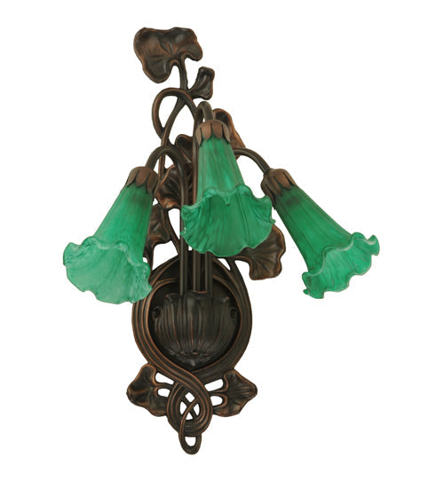 Meyda Lighting Pond Lily 11" 3-Light Mahogany Bronze Wall Sconce With Green Shade Glass