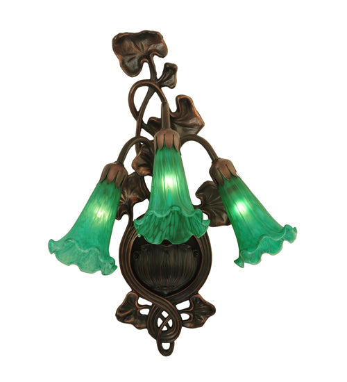 Meyda Lighting Pond Lily 11" 3-Light Mahogany Bronze Wall Sconce With Green Shade Glass
