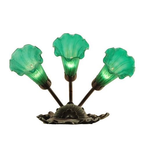 Meyda Lighting Pond Lily 11" 3-Light Mahogany Bronze Wall Sconce With Green Shade Glass