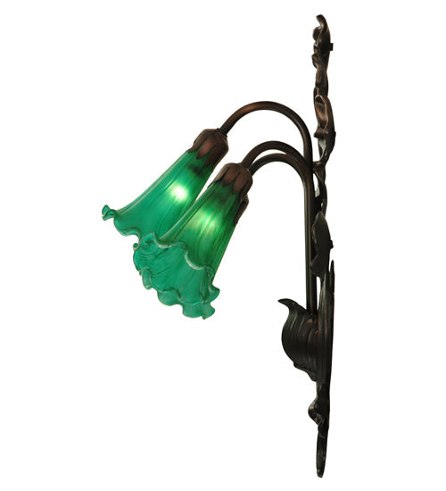 Meyda Lighting Pond Lily 11" 3-Light Mahogany Bronze Wall Sconce With Green Shade Glass
