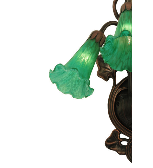 Meyda Lighting Pond Lily 11" 3-Light Mahogany Bronze Wall Sconce With Green Shade Glass