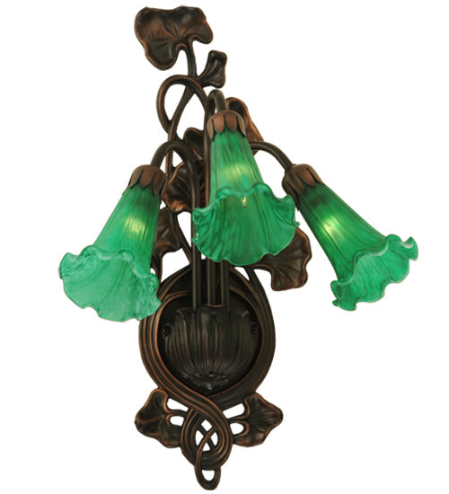 Meyda Lighting Pond Lily 11" 3-Light Mahogany Bronze Wall Sconce With Green Shade Glass