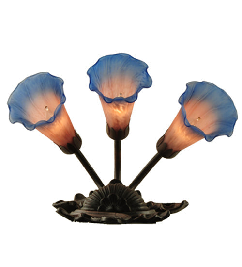 Meyda Lighting Pond Lily 11" 3-Light Mahogany Bronze Wall Sconce With Pink & Blue Shade Glass