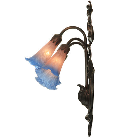 Meyda Lighting Pond Lily 11" 3-Light Mahogany Bronze Wall Sconce With Pink & Blue Shade Glass