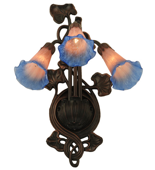Meyda Lighting Pond Lily 11" 3-Light Mahogany Bronze Wall Sconce With Pink & Blue Shade Glass