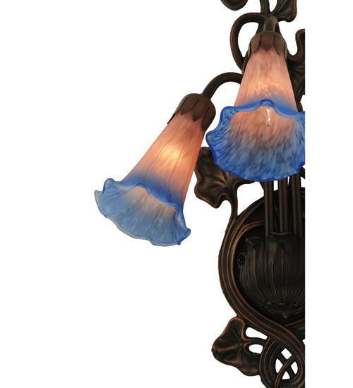 Meyda Lighting Pond Lily 11" 3-Light Mahogany Bronze Wall Sconce With Pink & Blue Shade Glass