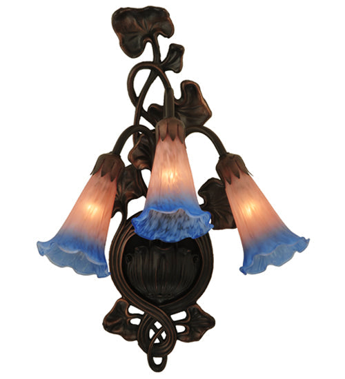 Meyda Lighting Pond Lily 11" 3-Light Mahogany Bronze Wall Sconce With Pink & Blue Shade Glass