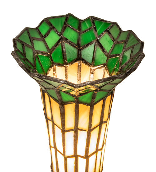 Meyda Lighting Pond Lily 13" Antique Brass Accent Table Lamp With Amber & Green Shade Glass