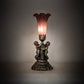 Meyda Lighting Pond Lily 13" Antique Brass Twin Cherub Table Lamp With Lavander Shade Glass