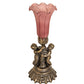 Meyda Lighting Pond Lily 13" Antique Brass Twin Cherub Table Lamp With Lavander Shade Glass