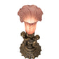 Meyda Lighting Pond Lily 13" Antique Brass Twin Cherub Table Lamp With Lavander Shade Glass