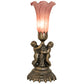 Meyda Lighting Pond Lily 13" Antique Brass Twin Cherub Table Lamp With Lavander Shade Glass