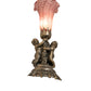 Meyda Lighting Pond Lily 13" Antique Brass Twin Cherub Table Lamp With Lavander Shade Glass