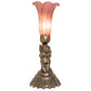Meyda Lighting Pond Lily 13" Antique Brass Twin Cherub Table Lamp With Lavander Shade Glass