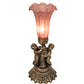 Meyda Lighting Pond Lily 13" Antique Brass Twin Cherub Table Lamp With Lavander Shade Glass