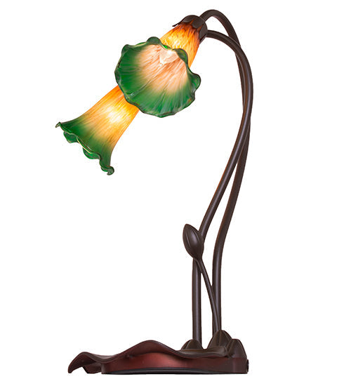 Meyda Lighting Pond Lily 16" 2-Light Mahogany Bronze Accent Table Lamp With Amber and Green Shade Glass