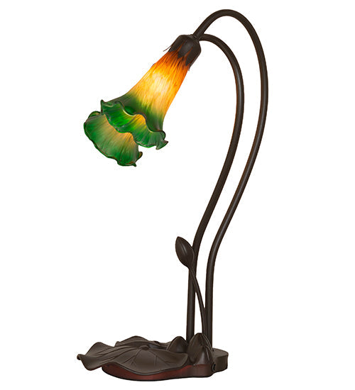 Meyda Lighting Pond Lily 16" 2-Light Mahogany Bronze Accent Table Lamp With Amber and Green Shade Glass
