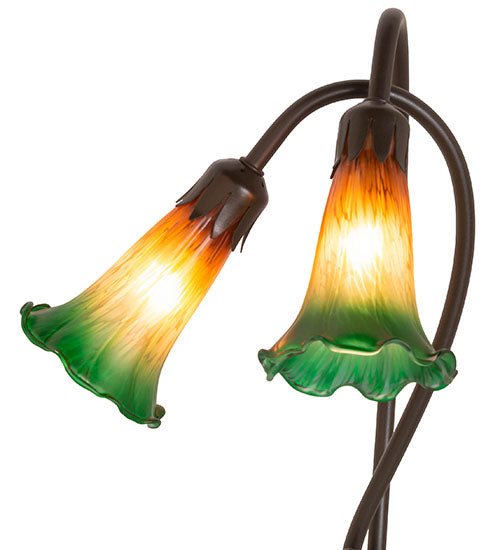 Meyda Lighting Pond Lily 16" 2-Light Mahogany Bronze Accent Table Lamp With Amber and Green Shade Glass