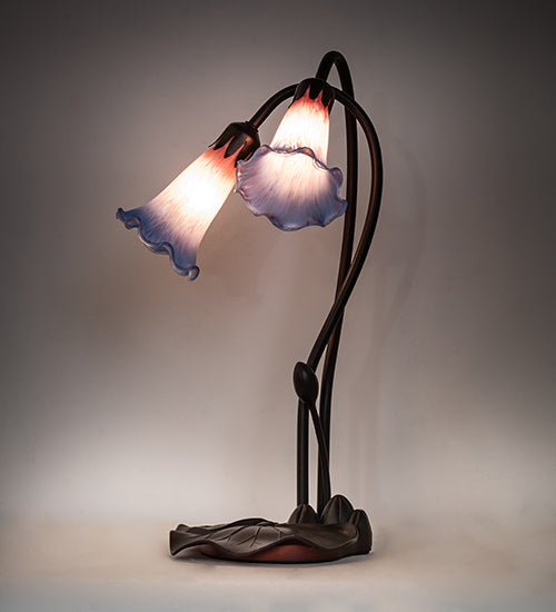 Meyda Lighting Pond Lily 16" 2-Light Mahogany Bronze Accent Table Lamp With Pink and Blue Shade Glass