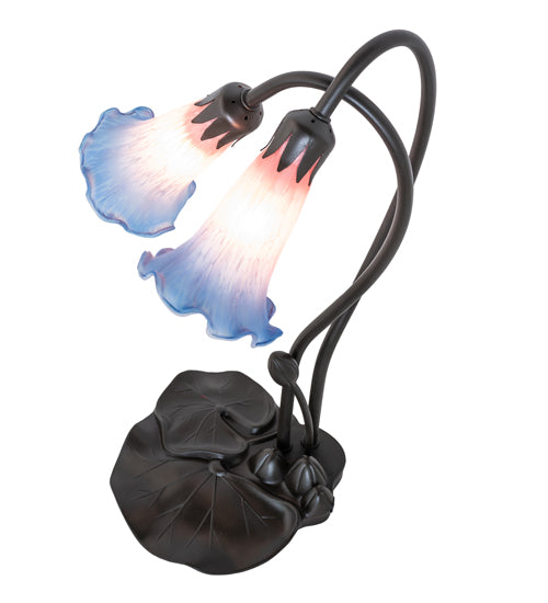 Meyda Lighting Pond Lily 16" 2-Light Mahogany Bronze Accent Table Lamp With Pink and Blue Shade Glass