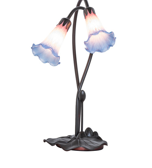 Meyda Lighting Pond Lily 16" 2-Light Mahogany Bronze Accent Table Lamp With Pink and Blue Shade Glass