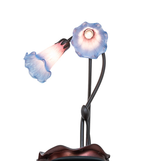 Meyda Lighting Pond Lily 16" 2-Light Mahogany Bronze Accent Table Lamp With Pink and Blue Shade Glass