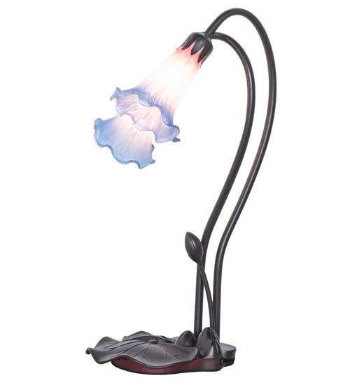 Meyda Lighting Pond Lily 16" 2-Light Mahogany Bronze Accent Table Lamp With Pink and Blue Shade Glass