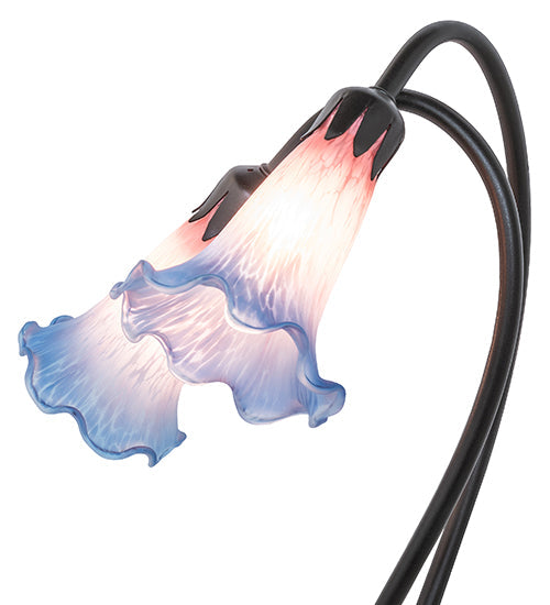Meyda Lighting Pond Lily 16" 2-Light Mahogany Bronze Accent Table Lamp With Pink and Blue Shade Glass