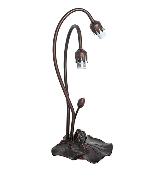 Meyda Lighting Pond Lily 16" 2-Light Mahogany Bronze Accent Table Lamp With Pink and Blue Shade Glass