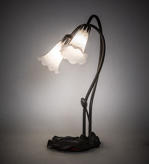 Meyda Lighting Pond Lily 16" 2-Light Mahogany Bronze Accent Table Lamp With White Shade Glass