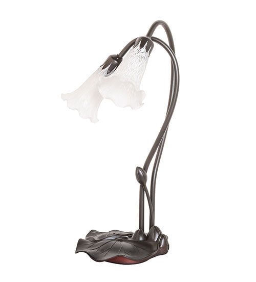 Meyda Lighting Pond Lily 16" 2-Light Mahogany Bronze Accent Table Lamp With White Shade Glass