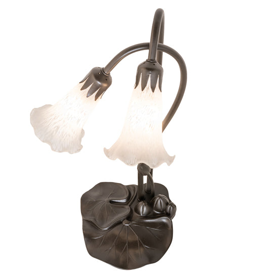 Meyda Lighting Pond Lily 16" 2-Light Mahogany Bronze Accent Table Lamp With White Shade Glass