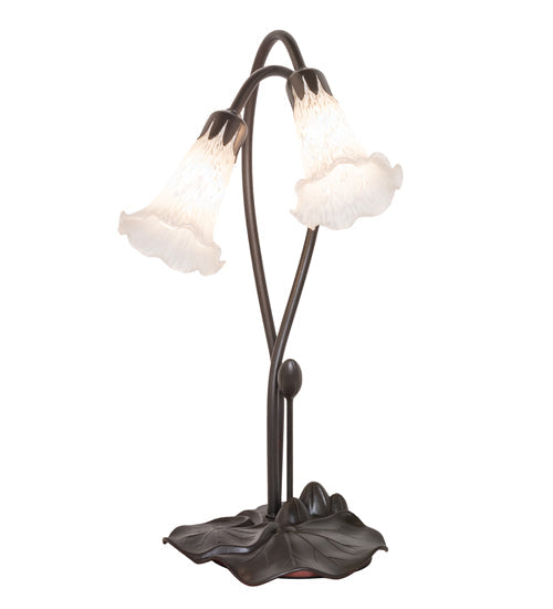 Meyda Lighting Pond Lily 16" 2-Light Mahogany Bronze Accent Table Lamp With White Shade Glass
