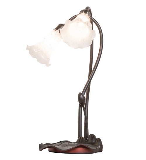 Meyda Lighting Pond Lily 16" 2-Light Mahogany Bronze Accent Table Lamp With White Shade Glass