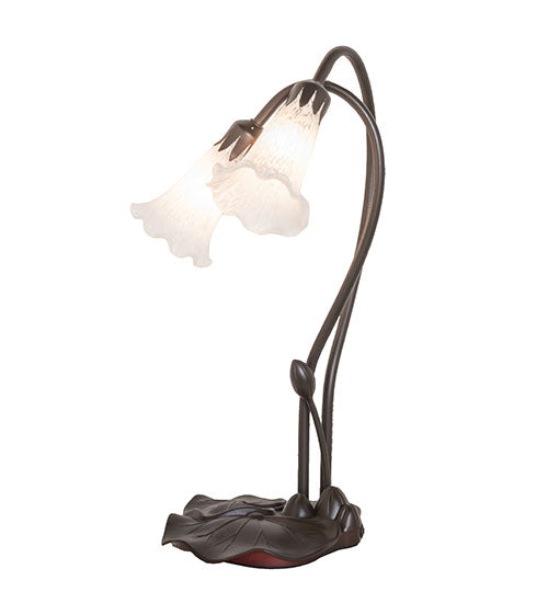 Meyda Lighting Pond Lily 16" 2-Light Mahogany Bronze Accent Table Lamp With White Shade Glass