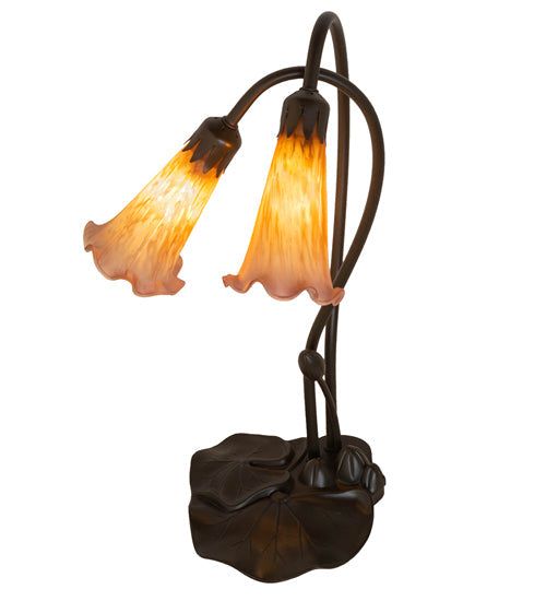Meyda Lighting Pond Lily 16" 2-Light Mahogany Bronze Table Lamp With Amber and Purple Shade Glass